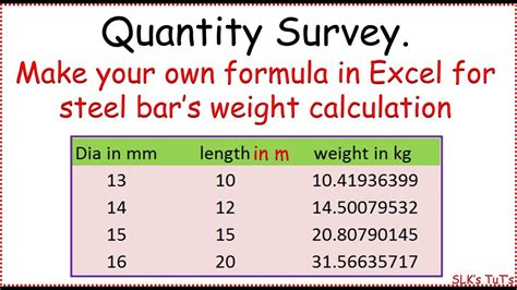 steel weight calculation formula excel